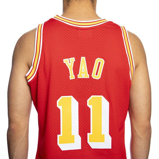 Men's Mitchell & Ness Yao Ming Red Houston Rockets Hardwood Classics Lunar New Year Swingman Jersey Size: 3XL
