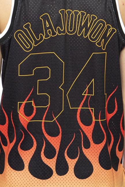 Mitchell & Ness Houston Rockets #34 Hakeem Olajuwon black NBA Flames  Swingman Jersey