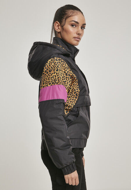 Urban Classics Ladies AOP black/snowleo/lightasphalt - Online Store Jacket Mixed Hop Pull - Fashion Gangstagroup.com Over Hip