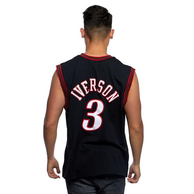 NBA 76ers 3 Allen Iverson Black White Split Men Jersey