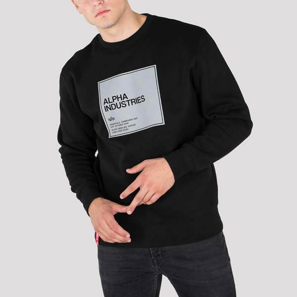 Alpha Industries Label Sweater Black Reflective Fashion - Gangstagroup.com Hop Hip Store Online 