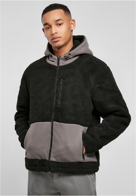Urban Classics Hooded Sherpa Jacket black/asphalt - Gangstagroup.com ...