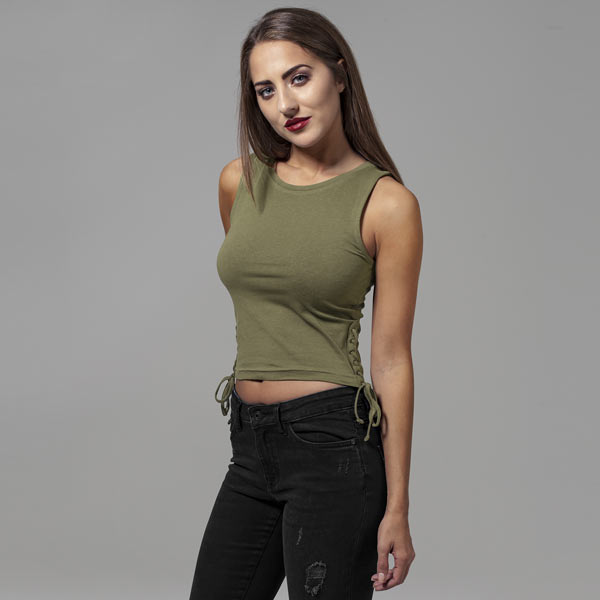 Urban Store Top Classics Cropped Online Hop Hip Ladies Fashion Gangstagroup.com Lace Up - olive -
