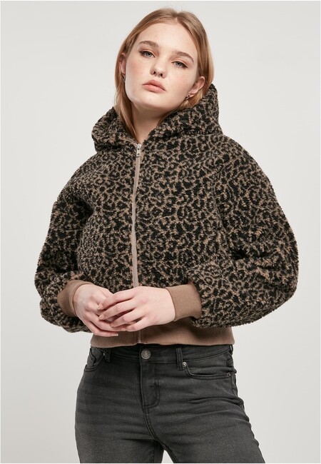 Urban Classics Ladies Short Jacket Oversized darktaupeleo Gangstagroup.com Hop - Hip AOP Store Fashion - Online Sherpa